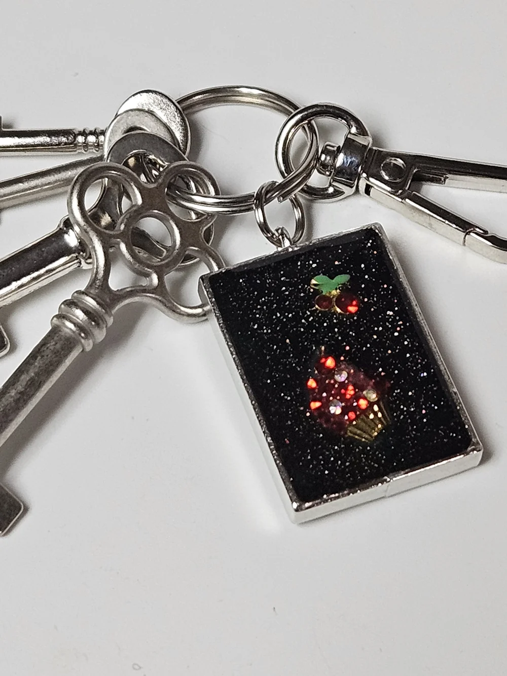 Sparkling Red Cherry & Cupcake Resin Keychain Bag Charm